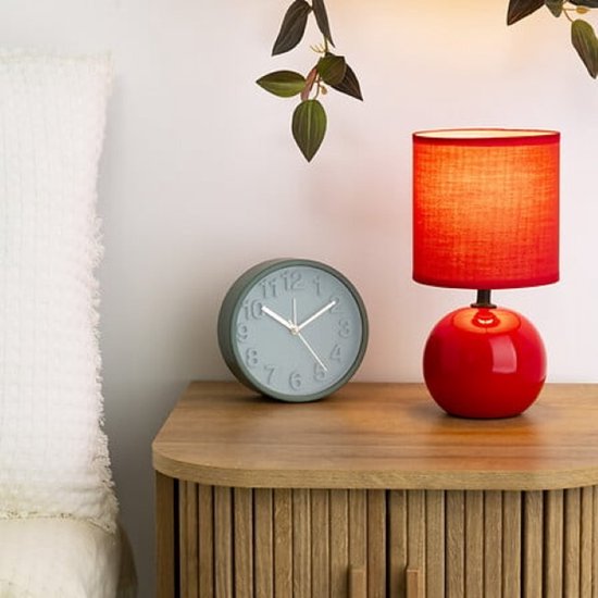 Timéo Bol Tafellamp - Keramische Lamp - Set van 2 - Moderne Tafellamp met Kabel - Sfeerverlichting voor Woonkamer - Slaapkamer - Bureau - 25cm in Hoogte - Rood