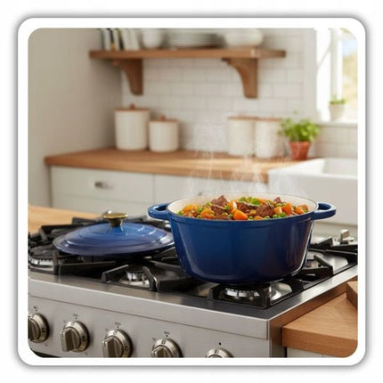 Hage - Braadpan - Geëmailleerde Gietijzeren Braadpan - Casserole - Geschikt voor Inductie, Gas & Oven - Inclusief Pannenonderzetter & Handgreepbeschermers - 4 Liter - Ø24 x 12 cm - Blauw