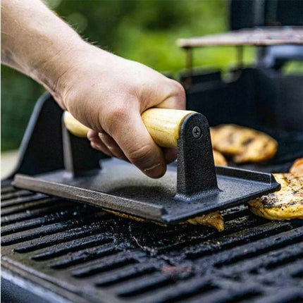 Kinghoff KH-1758 - Gietijzeren Hamburgerpers - Ergonomische Houten Handgreep