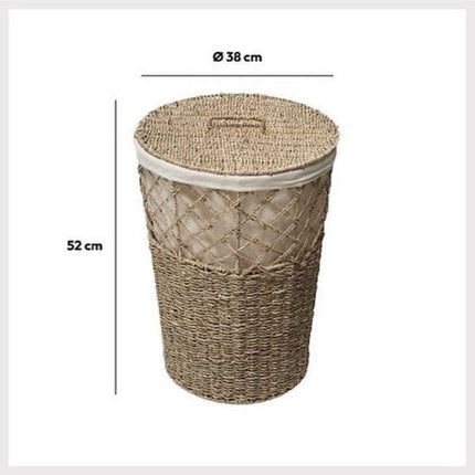 Rieten Wasmand - Wasmand van Riet - Laundry Basket - Met Uitneembare Katoenen Waszak - Voor Wasgoed & Kleding - Max. 30 kg - 41 Liters - Rond - Ø38 x 55 cm - Bruin