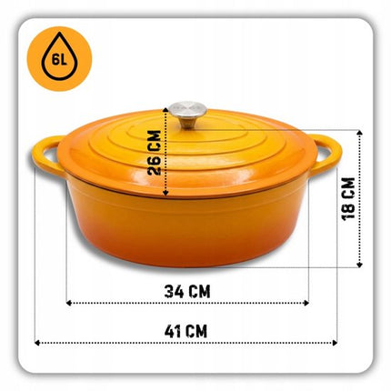 Hage - Gietijzeren Braadpan - Braadpan - Cast Iron Casserole met Deksel - Geëmailleerd - Geschikt voor Inductie & Oven - 6 Liter - 34 x 26 x 18 cm - Mosterdgeel