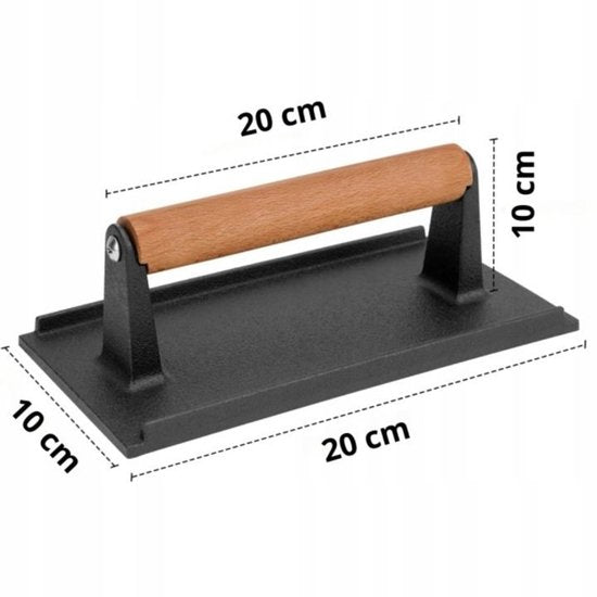 Hage hamburgerpers van gietijzer – smash burger press, houten greep, 20 x 10 cm – foto 3