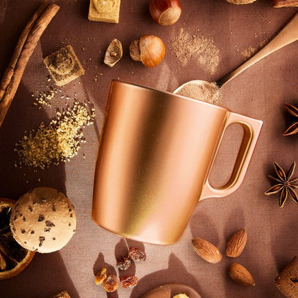 Luminarc Koffiemokken Monaco - 4x stuks - Hard Glas - caramel bruin - 250 ml - 9 cm - Flashy metallic finish