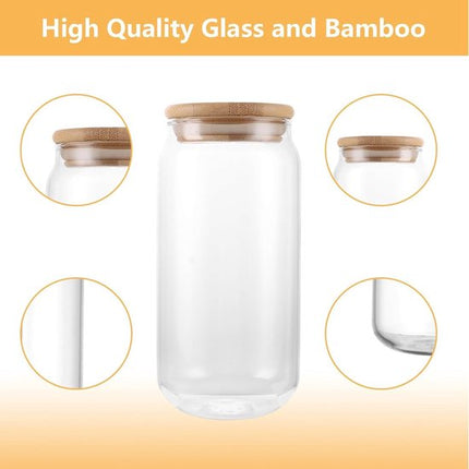 Drinkglas - Smoothie Glas - Ijskoffie Glas - Glas met Bamboe Deksel en Rietje - Herbruikbaar Drinkglas - 550ml - 16.1 x 7.7 cm - Transparant