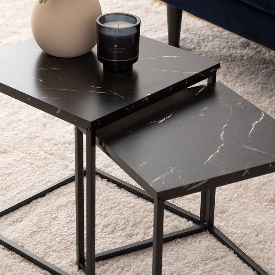 Atmosphera bijzettafels met marmereffect, set van 2 – zwart, H 36 en 40 cm – foto 4