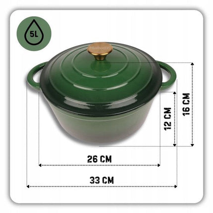 Hage - 4-Delig Keukenset - Geëmailleerde Gietijzeren Kookset - 5L Braadpan 26 cm met Deksel & 20 cm Koekenpan - 2 Handmatige Kruidenmolens 100 ml - Inductie, Gas & Oven - Keramische Maalschijven - Flesgroen