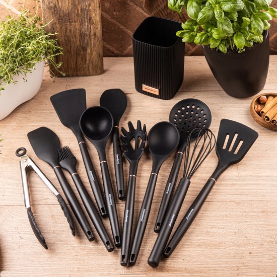 Klausberg siliconen keukengerei set 12-delig met standaard – zwart, 220 °C – foto 4