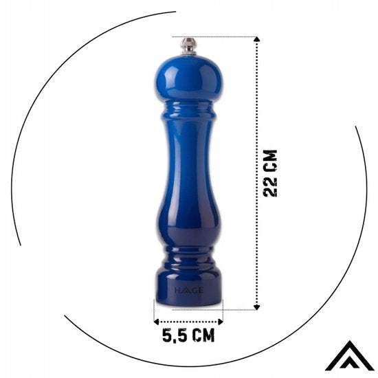 Hage - Ensemble de cuisine 3 pièces - Poêle en fonte 20 cm & Cocotte 5L avec couvercle - 2 Moulins à sel et poivre manuels 100 ml - Émaillé - Induction, Gaz & Four - Bleu