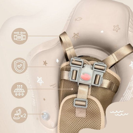 Sipo - Swim Pro - Baby Zwemband met Zitje - Opblaasbare Zwemtrainer Baby - Baby Float met Veiligheidsgordels - Zwemring voor Baby & Peuter 6-36 Maanden - 11-18 kg - 70 x 48 cm - Beige