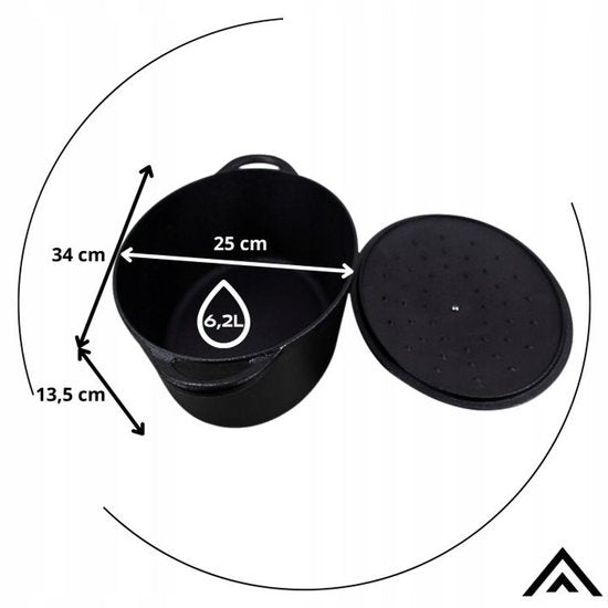 Hage - Bräter - Gusseiserner Bräter mit Deckel - Für Induktion, Gas, Backofen, Grill und Feuer - 6,2 Liter - 34 x 25 x 13,5 cm - Schwarz