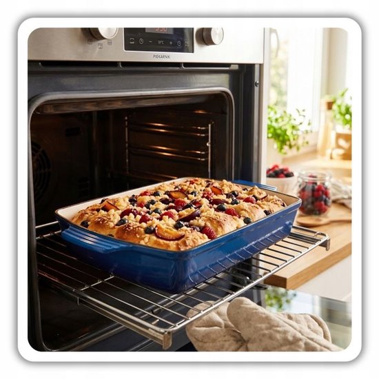 Hage - Gietijzeren Ovenschaal - Ovenschaal - Geëmailleerde Bakvorm - Voor Ovengerechten, Vlees, Taart en Ovenschotels - 3. 5 Liters - 32 x 23,5 x 6 cm - Blauw