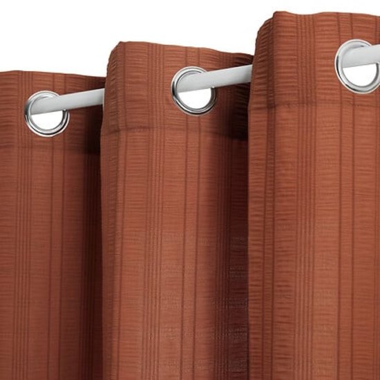 Gordijn - Vitrage - Luchtig Gordijn - Geplooid Strepenpatroon - Raamdecoratie voor Binnen - Polyester - 140 x 240 cm - Terracotta