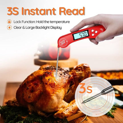 Digitale Thermometer voor Keuken, Koken, Voedsel Melk, Vlees, BBQ, Water, Thee Voor Binnen en Buiten, Waterdicht, RVS, Ultrasnel Rood