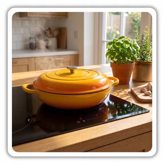 Hage - Cocotte - Cocotte basse en fonte avec couvercle - Émaillée - Compatible four et induction - Pour rôtir, mijoter et gratins - 3 litres - 40,5 x 30 x 10,5 cm - Jaune moutarde