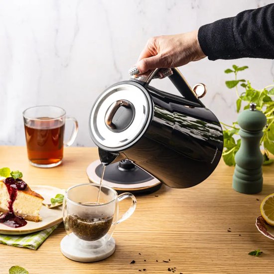 Klausberg - Waterkoker - Elektrische Waterkoker - Thee & Koffie Koker - Grote Waterkoker Snelkoker - Keuken Waterkoker Modern - 1.7L - RVS - 2200W - Zwart