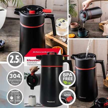 Thermoskan - Vacuüm Thermosfles - Isolerende Koffiekan met Houten Handvat - BPA-vrij - 2.5 Liter - RVS 304 - Zwart