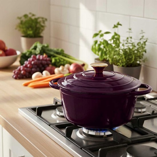 Gietijzeren braadpan met emaille – Ø 26 cm, 5 liter, baksteenpaars – foto 4
