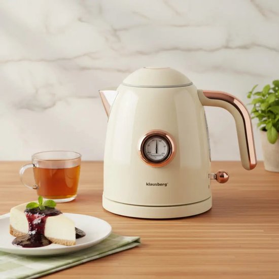 Klausberg retro waterkoker met thermometer – 1 liter, 1200 W, RVS, crème – foto 8