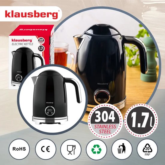 Klausberg waterkoker met temperatuurregeling – RVS, zwart, 1,7 liter – foto 3