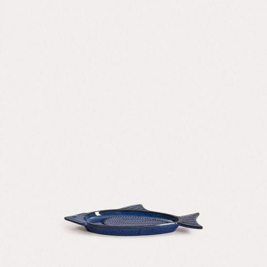 Homla - Talma Knoflookrasp Schaaltje - Knoflook Rasp Bord met Geribbelde Bodem - Serveerschaal voor Knoflook, Gember & Dips - Rasp Schaal Keuken Accessoire - Keramiek - 5 x 17 cm - Donkerblauw