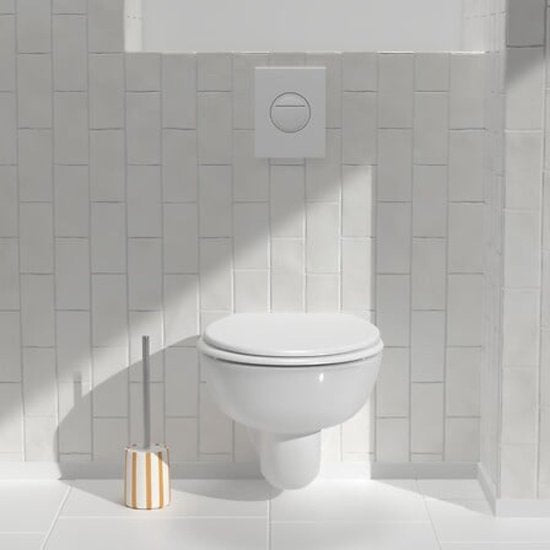 Brosse WC Strio Haute - 39 cm Céramique - Blé - Brosse de toilette - Sur pied - Céramique - Rayures jaunes - Brosse WC autoportante