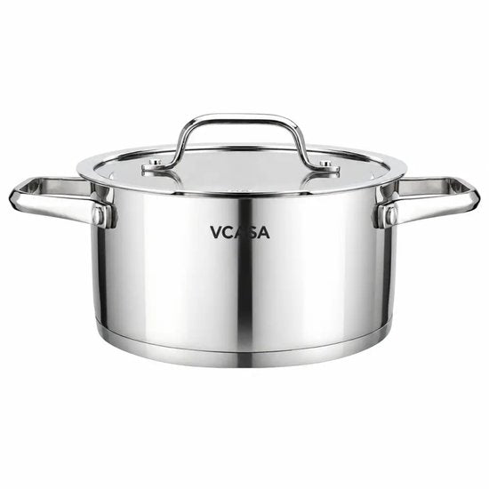 Kookpan 18 cm met glazen afgietdeksel en maataanduiding, 2,6 liter, rvs