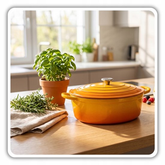 Hage - Gusseisen Bräter - Schmortopf - Bräter aus Gusseisen mit Deckel - Emailliert - Geeignet für Induktion & Backofen - 6 Liter - 34 x 26 x 18 cm - Senfgelb