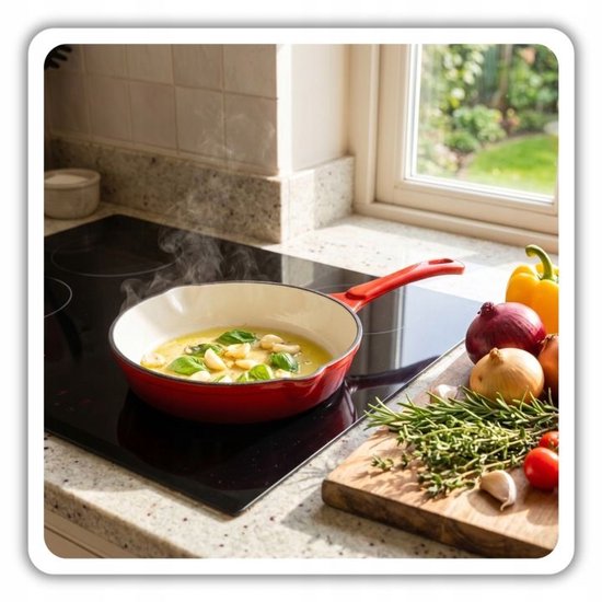 Hage - Frying Pan - Enameled Cast Iron Frying Pan - Cast Iron Frying Pan - Suitable for Induction, Gas & Oven - Ø20 x 4.5 cm - Red