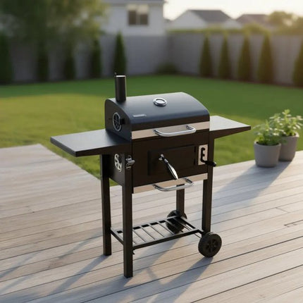 Klausberg Houtskoolbarbecue met Deksel en Thermometer - 42 x 30 cm - Verrijdbare BBQ met Zijtafels