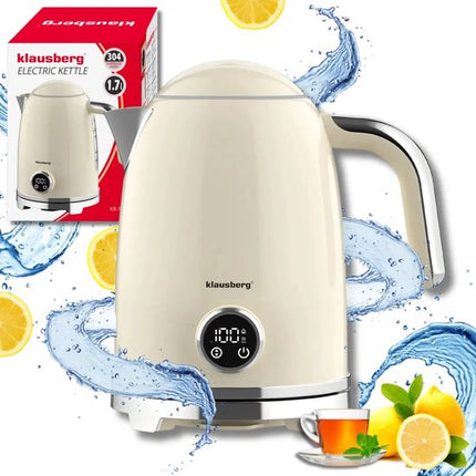 Klausberg - Waterkoker - Elektrische Waterkoker - Waterkoker - Thee Waterkoker met Thermometer - Warmhoudfunctie - RVS - 1.7L - 2200W - Beige
