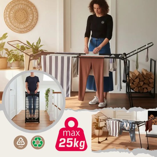 Kinghoff droogrek XXL opvouwbaar – 30 m drooglengte, tot 25 kg, zwart – foto 6
