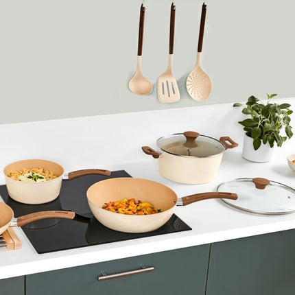 5Five Koekenpan Harmony - Alle warmtebronnen - Beige - Dia 28 cm - handvat bakeliet - aluminium