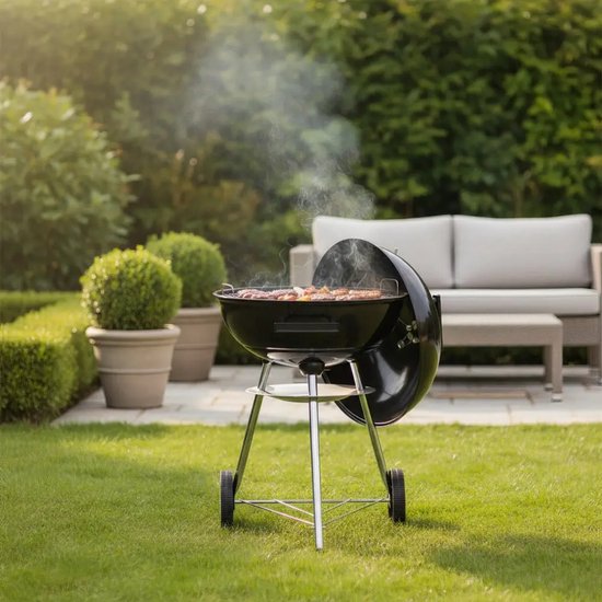 Barbecue boule Kinghoff avec couvercle et roulettes – Ø43 cm – Noir