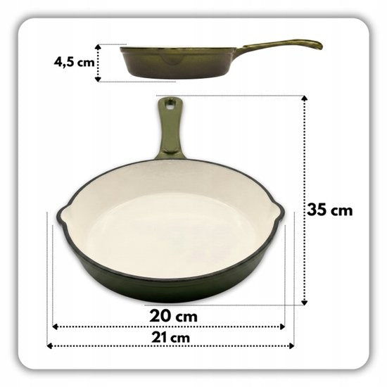 Hage - Gietijzeren Kookset 4-Delig - Braadpan 5L 26 cm met Deksel & Koekenpan 20 cm - 2 Zout- en Pepermolens 100 ml - Geëmailleerd - Inductie, Gas & Oven - Keramische Maalschijven - Olijfgroen