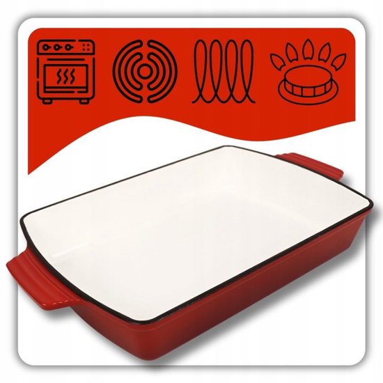 Hage - Gusseisen-Auflaufform - Auflaufform - Emaillierte Backform - Für Ofengerichte, Fleisch, Kuchen und Aufläufe - 3,5 Liter - 32 x 23,5 x 6 cm - Rot