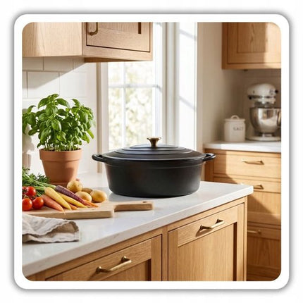 Hage - Braadpan - Geëmailleerde Gietijzeren Braadpan met Deksel - Oven & Inductie Geschikt - Voor Braden, Stoven en Ovenschotels - 6 Liters - 34 x 26 x 18 cm - Mat Zwart