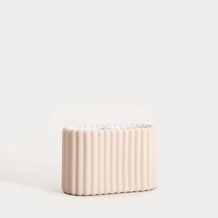 HOMLA - Solvani Badkamer Beker - Tandenborstelhouder - Badkamer Accessoire - Geribbeld Design - Opberger voor Tandenborstels & Accessoires - Steenware Mok - 13.9 x 6.7 x 8.8 cm - Beige