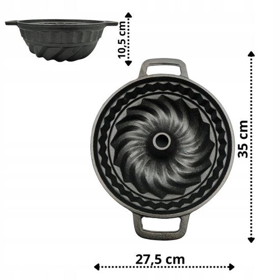 Hage gietijzeren tulbandvorm 3 liter – cakevorm voor oven en grill, zwart – foto 3