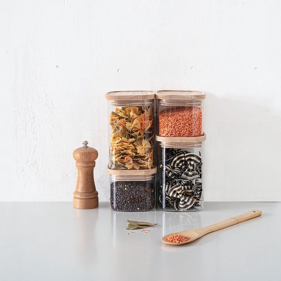 5Five voorraadpotten glas met houten deksel, set van 4 – 500 ml en 1000 ml – foto 6