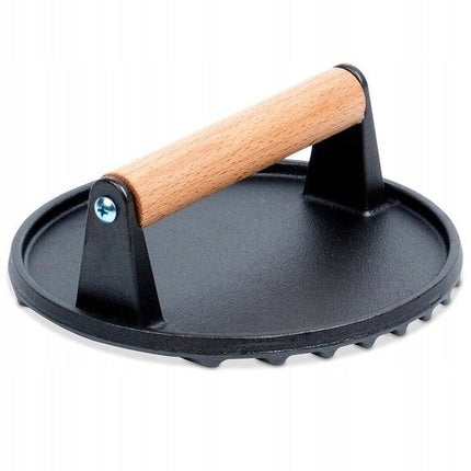 Hage - Hamburgerpers - Gietijzeren Burger Press - Smash Burger Press - Hamburgerpers met Houten Handgreep - Voor BBQ, Grill & Koekenpan - Ø17.5 cm - Zwart