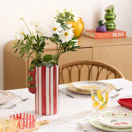 Atmosphera - Keramieken Vaas Fruity Multicolor - 23.5 cm Gestreept - Waterdicht - Aardbei - Strawberry - Vase