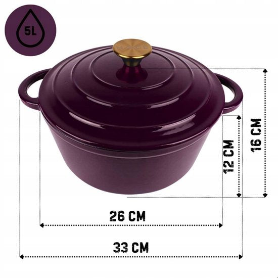 Gietijzeren braadpan met emaille – Ø 26 cm, 5 liter, baksteenpaars – foto 3