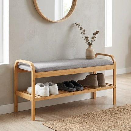 5Five Schoenenrek Bankje - 2-laags - bamboe/kunststof - 90 x 34 x 45 cm - voor 4 paar schoenen