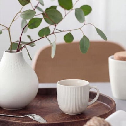 Strata Mok Set - Koffiemok - Set van 6 - Porseleinen Mok - Theemok van New Bone China - Moderne Bekers - Magnetron & Vaatwasser Bestendig - 210ml - Wit