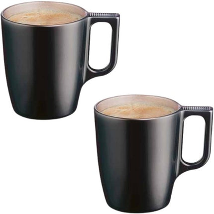 Mok - Moderne Koffiemokken - Glazen Mok - Set van 2 - Luxe Drinkglazen Voor Koffie & Thee - 250ml - 10.4 x 10.4 x 9.2 cm - Zwart