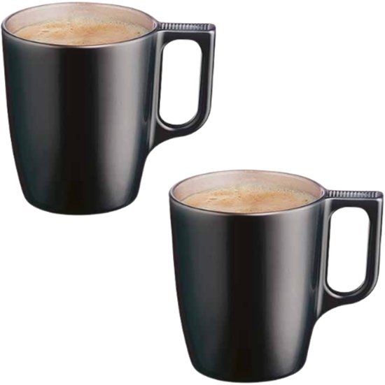Mok - Moderne Koffiemokken - Glazen Mok - Set van 2 - Luxe Drinkglazen Voor Koffie & Thee - 250ml - 10.4 x 10.4 x 9.2 cm - Zwart