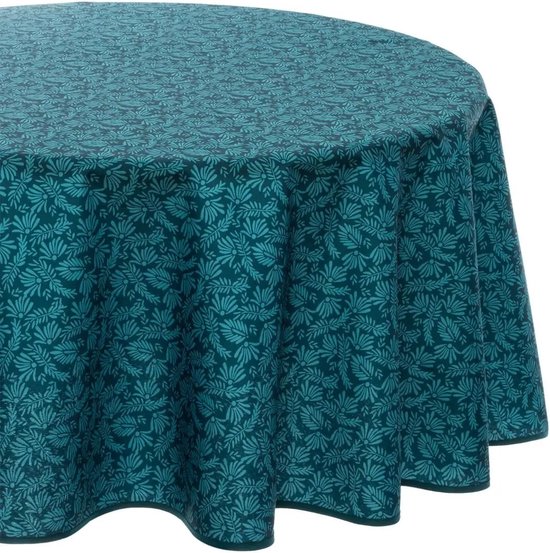 Atmosphera rond tafelkleed van polyester - Ø 180 cm - blauw met bladprint
