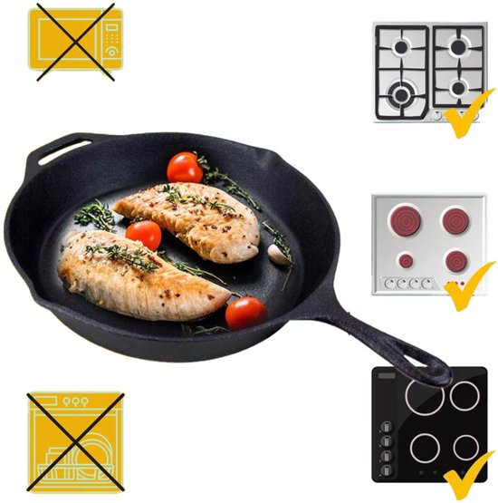 Hage gietijzeren koekenpan Ø 26,5 cm – ook voor oven, BBQ en kampvuur, zwart