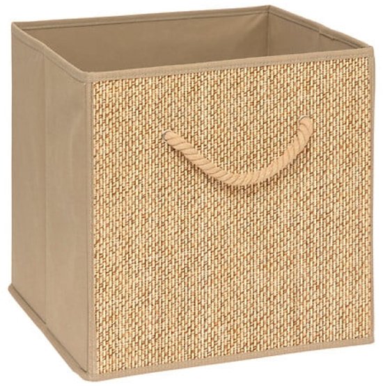 Stemy Opbergbox - Opbergmand met Touwgreep - Opvouwbare Storage Box - Rattan Look Kast Organizer - Decoratieve Opbergmand Doos met Handvat - Multifunctionele Opbergbox - voor Thuis & Woonkamer - Karton - 31 cm - Beige