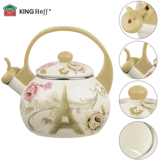 Bouilloire sifflante Kinghoff 2038 - Émail - Crème - 2 litres - Paris